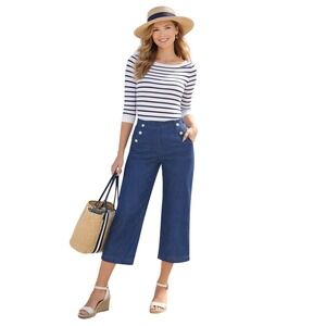 LOFT Cropped Coastal Pants Women Size 8 Petite Chambray The Riviera Slim Silver